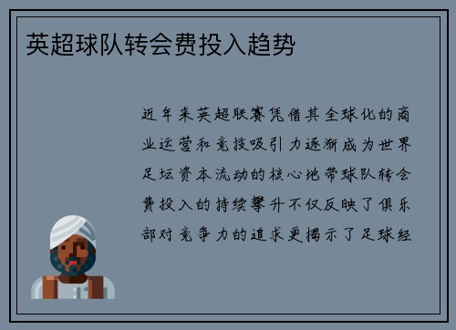 英超球队转会费投入趋势