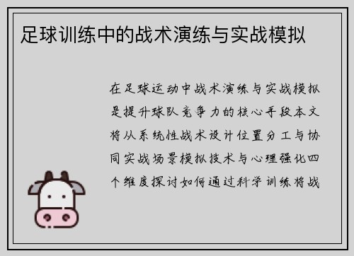 足球训练中的战术演练与实战模拟