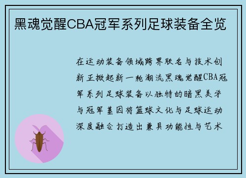 黑魂觉醒CBA冠军系列足球装备全览